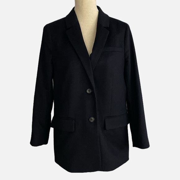 Talbots Petite Long Wool Blend Blazer Size 12P Brushed Wool Navy Blue Classic - Picture 2 of 13